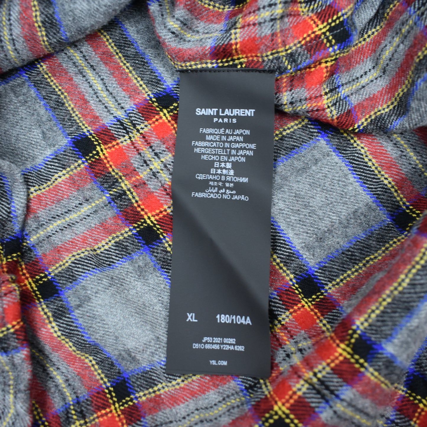 Saint Laurent - Gray/Red/Blue Plaid Wool Flannel Shirt