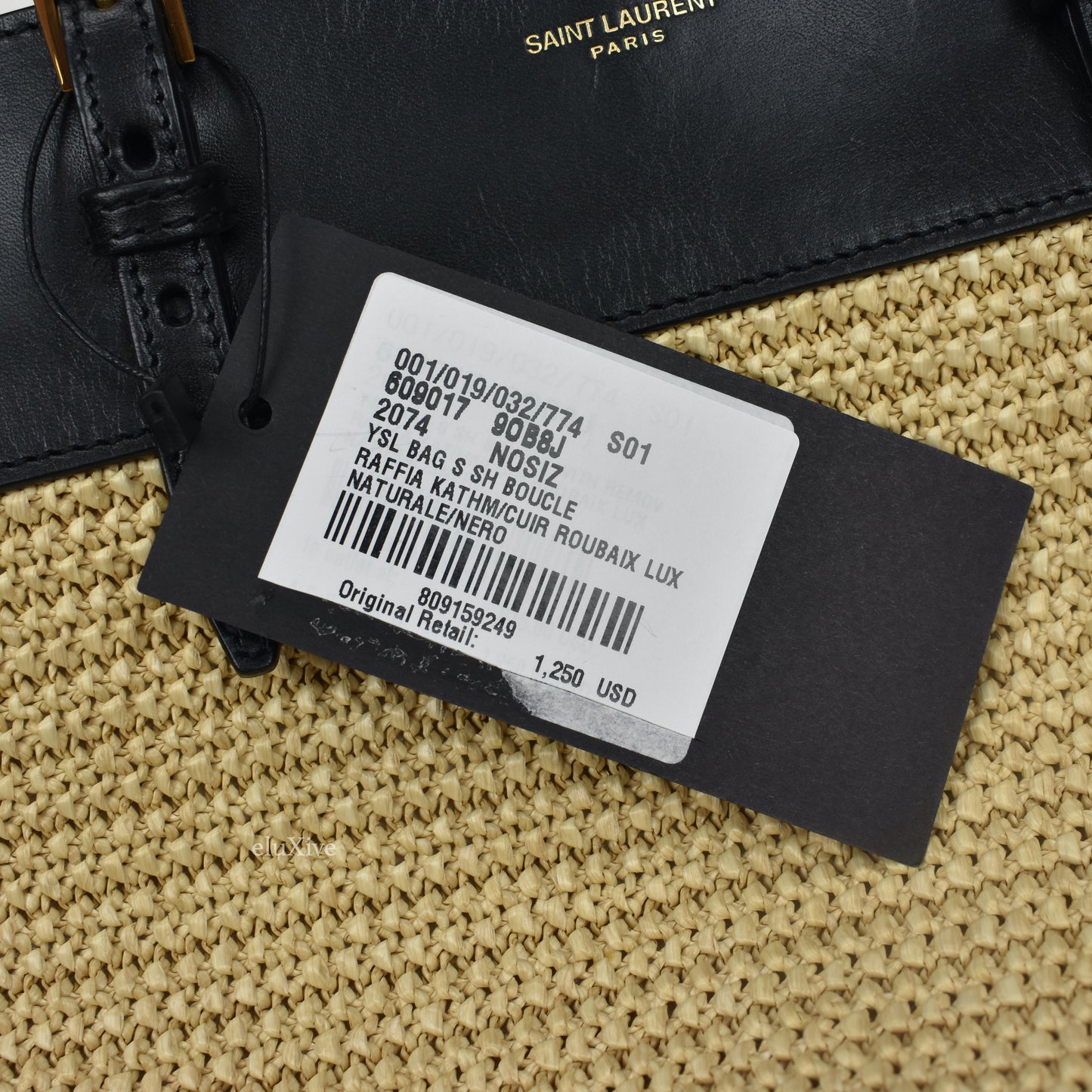 Saint Laurent - Mini Raffia Boucle / Black Leather Bag
