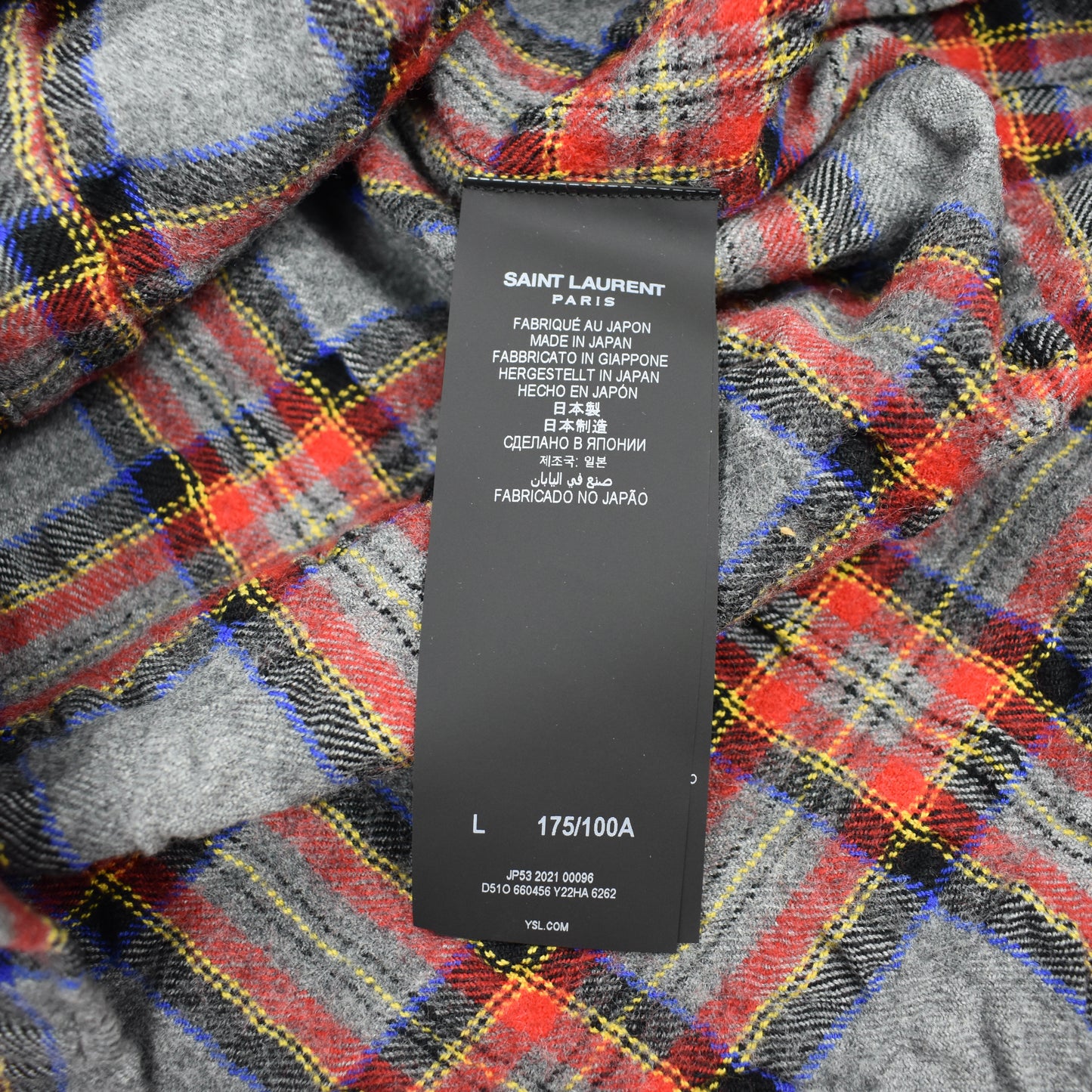 Saint Laurent - Gray/Red/Blue Plaid Wool Flannel Shirt