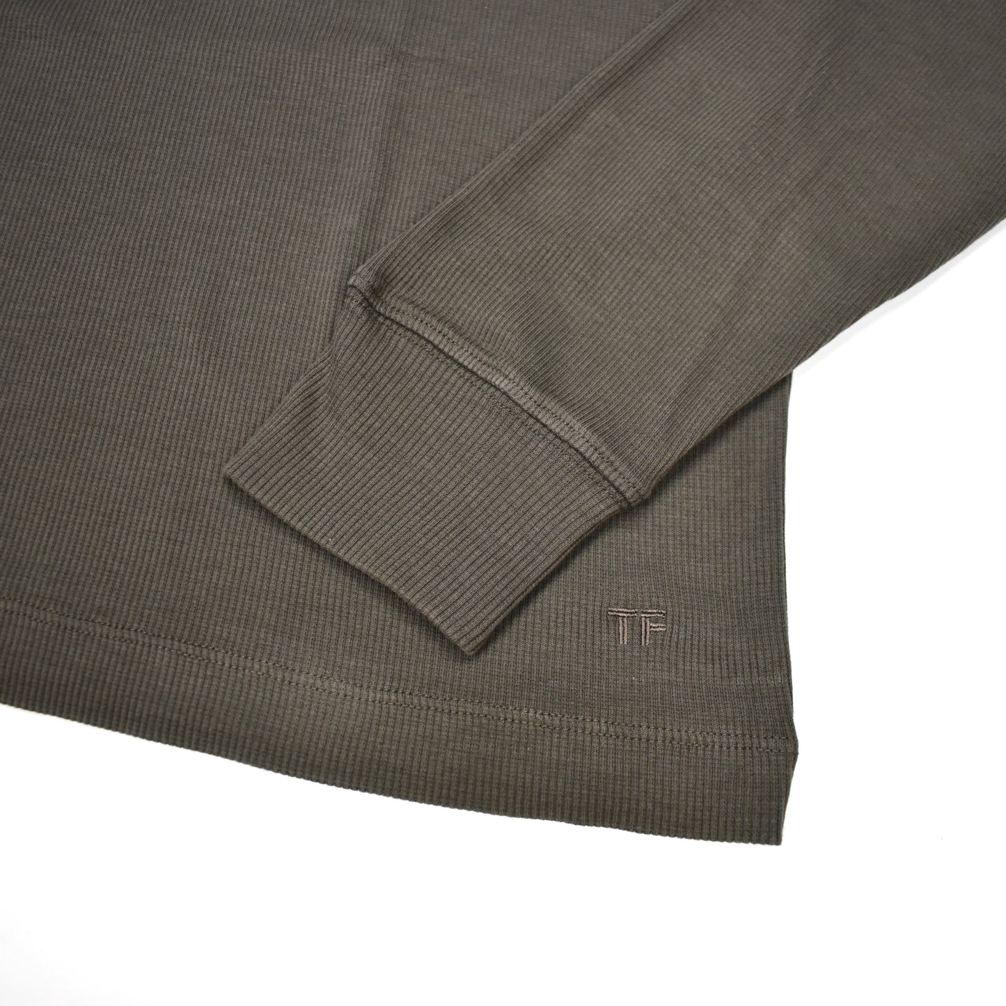 Tom Ford - Olive Rib Knit Henley Shirt