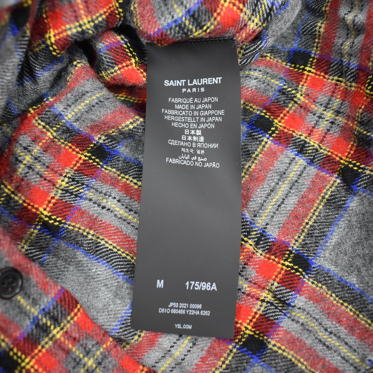 Saint Laurent - Gray/Red/Blue Plaid Wool Flannel Shirt