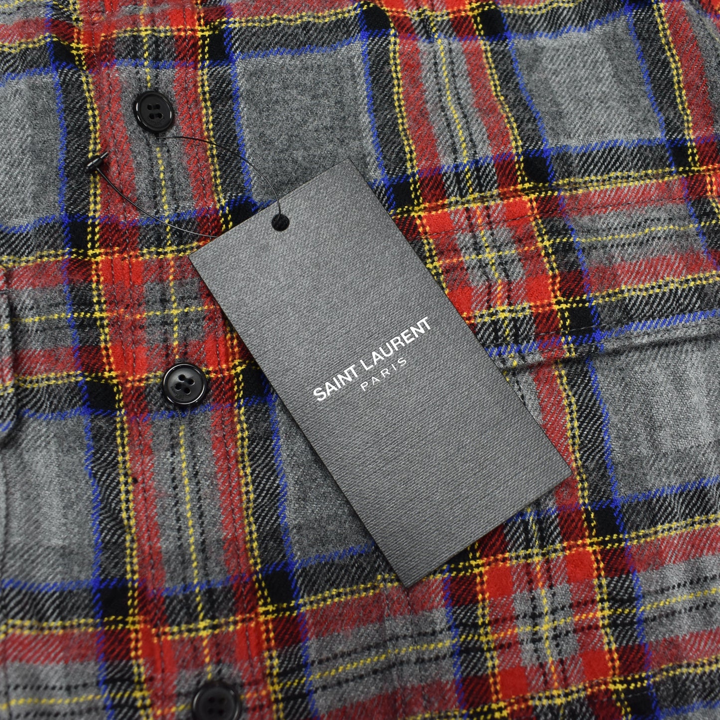 Saint Laurent - Gray/Red/Blue Plaid Wool Flannel Shirt