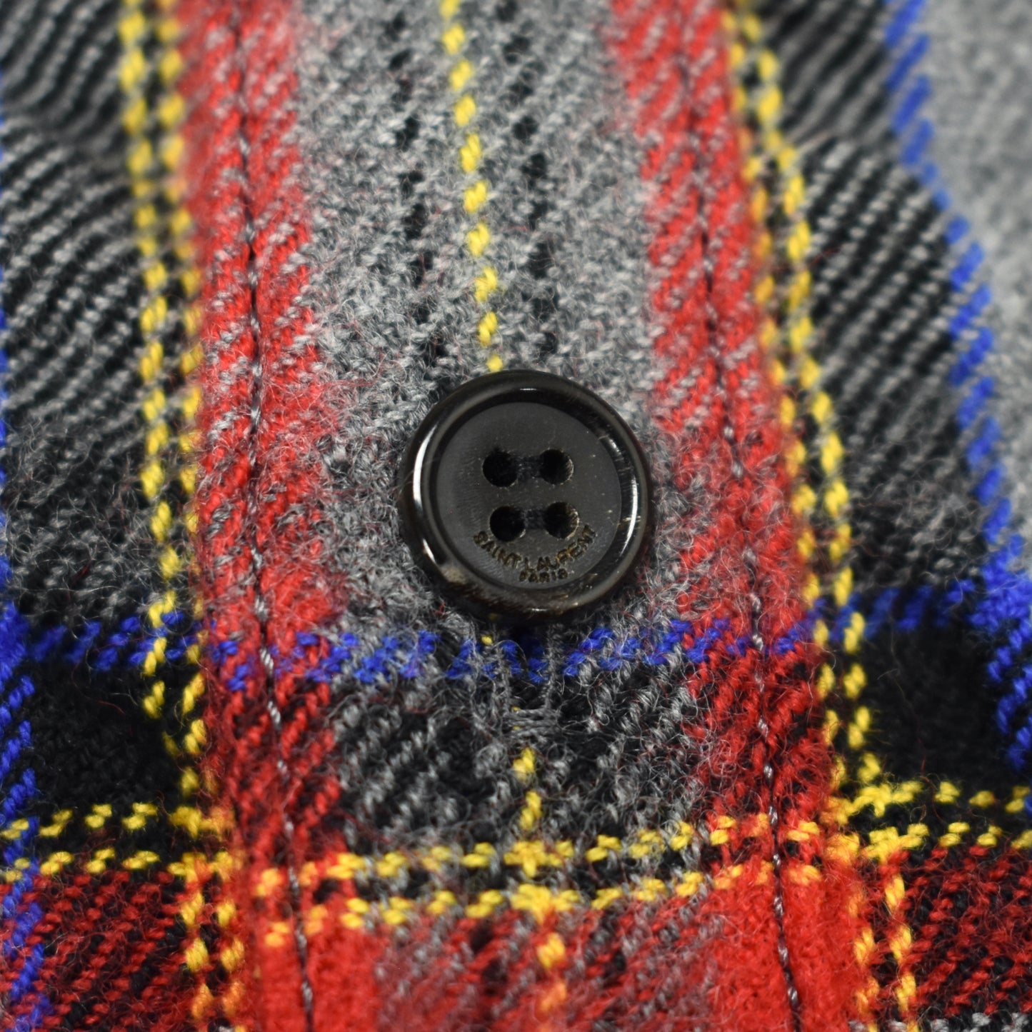 Saint Laurent - Gray/Red/Blue Plaid Wool Flannel Shirt