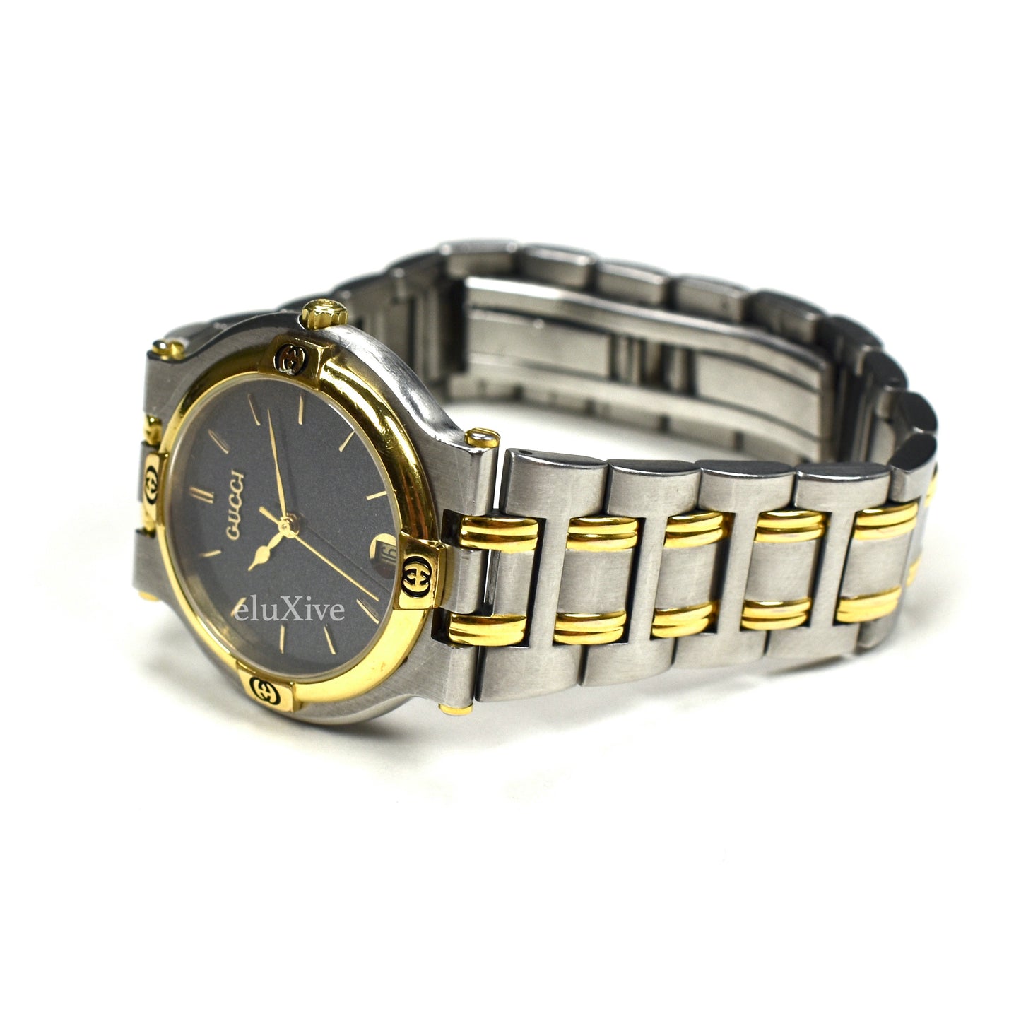 Gucci - 9000M Gold / Steel Graphite Dial Watch (Solid Links)