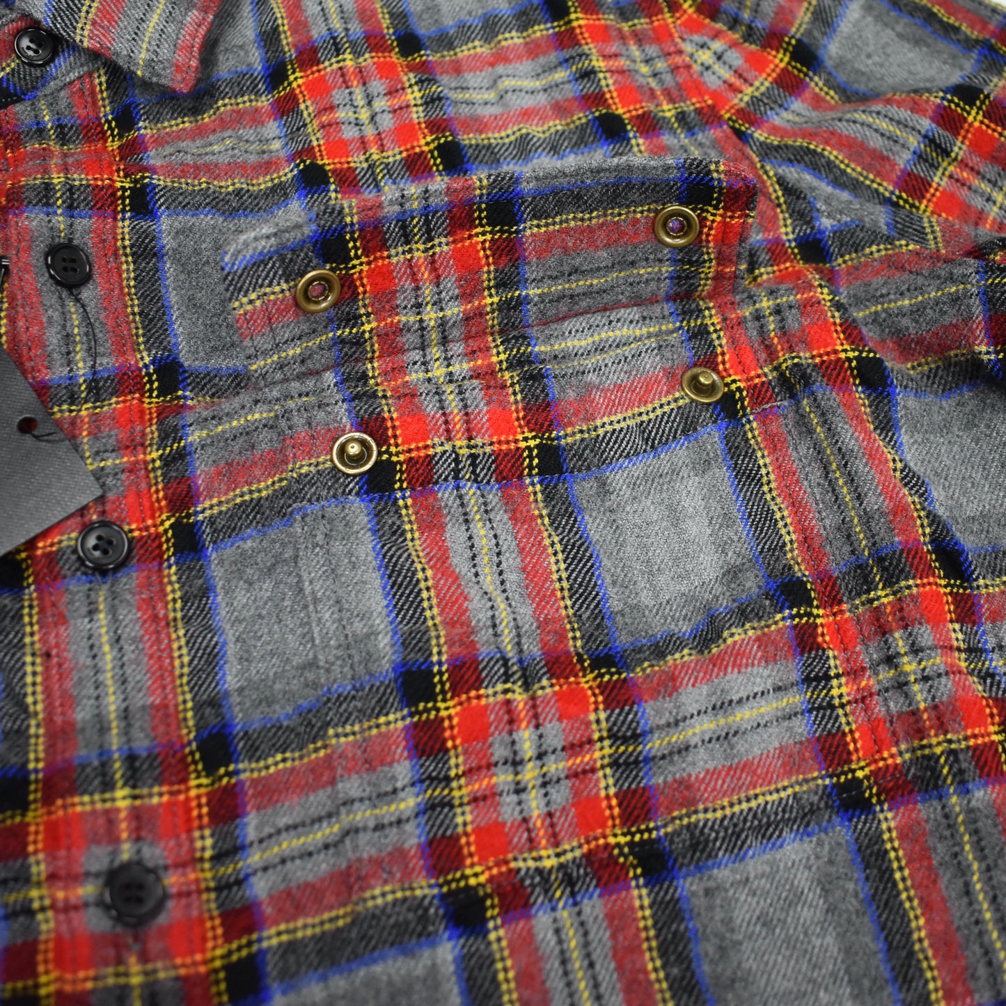 Saint Laurent - Gray/Red/Blue Plaid Wool Flannel Shirt