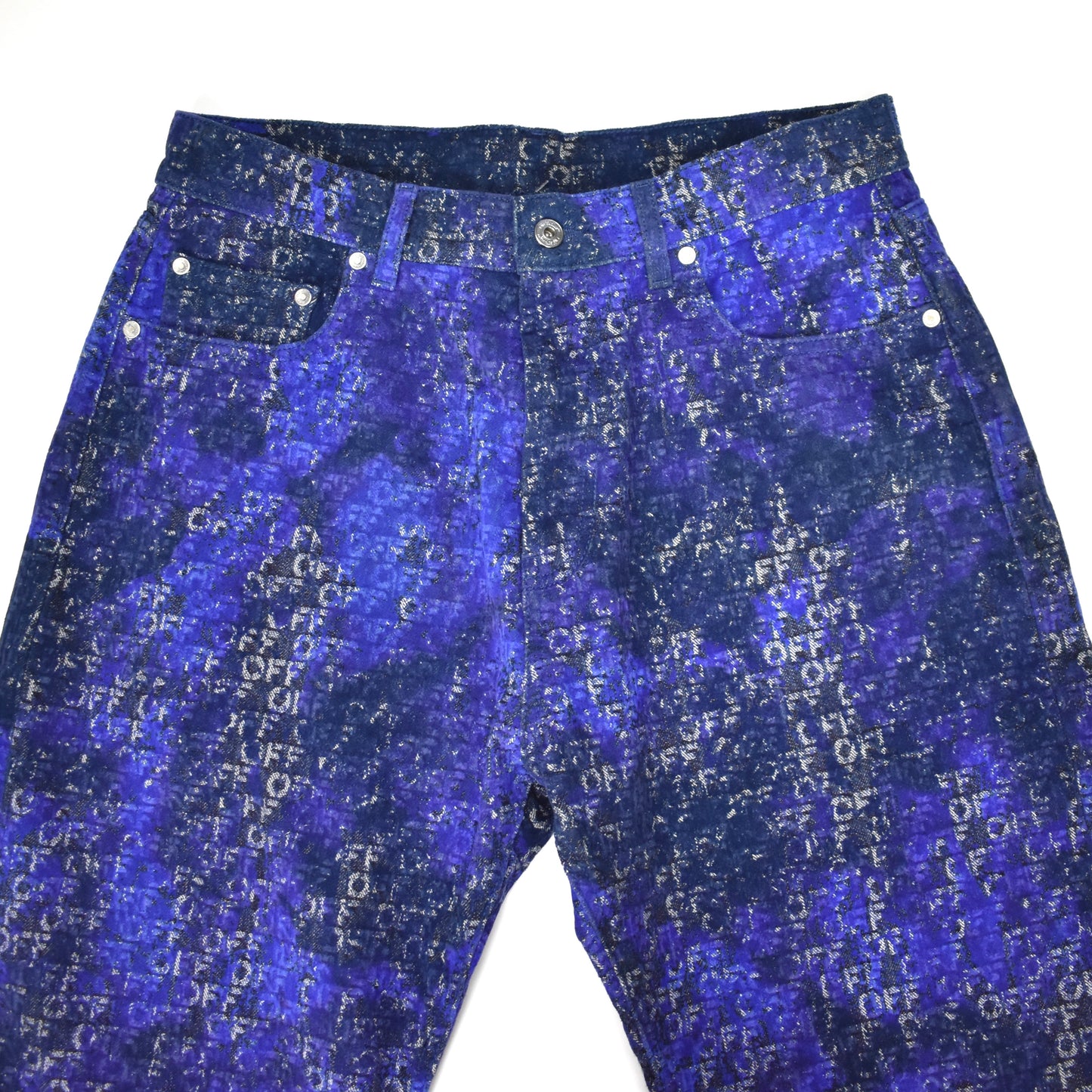 Off-White - Velvet Flocked Allover Logo Woven Denim Jeans