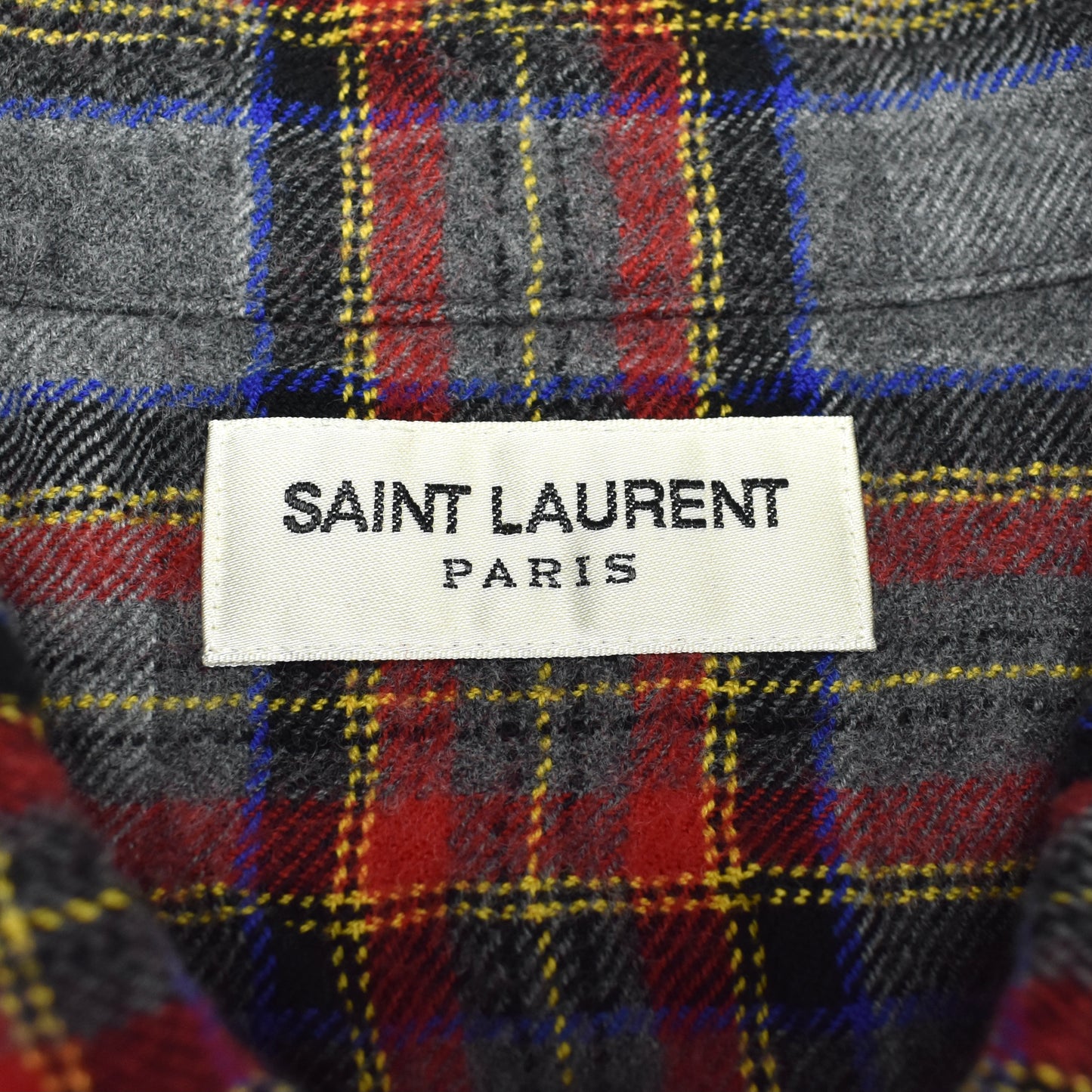 Saint Laurent - Gray/Red/Blue Plaid Wool Flannel Shirt