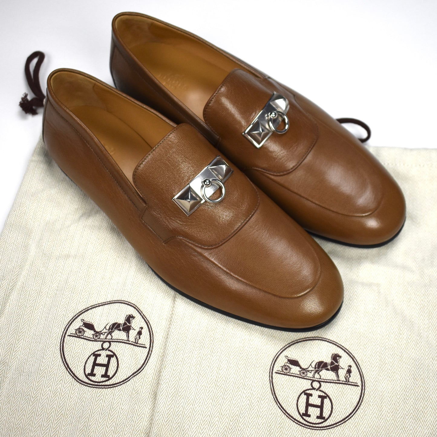 Hermes - Natural Safari Leather Blaise Loafers