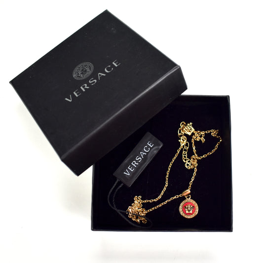 Versace - Gold / Red Enamel Medusa Pendant Chain