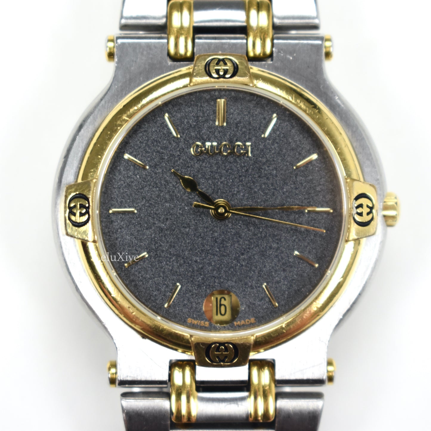 Gucci - 9000M Gold / Steel Graphite Dial Watch (Solid Links)