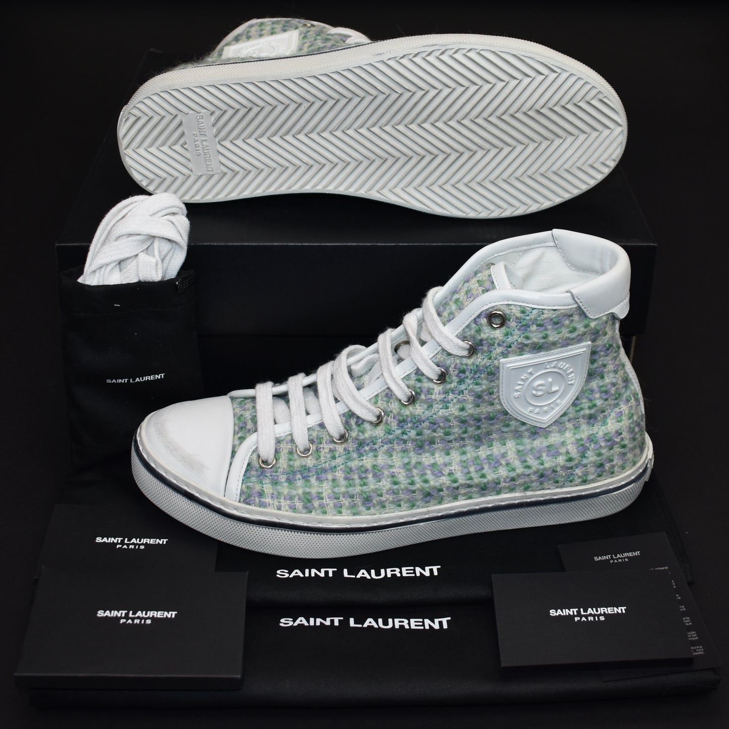 Saint Laurent - Blue Tweed Distressed Malibu Sneakers