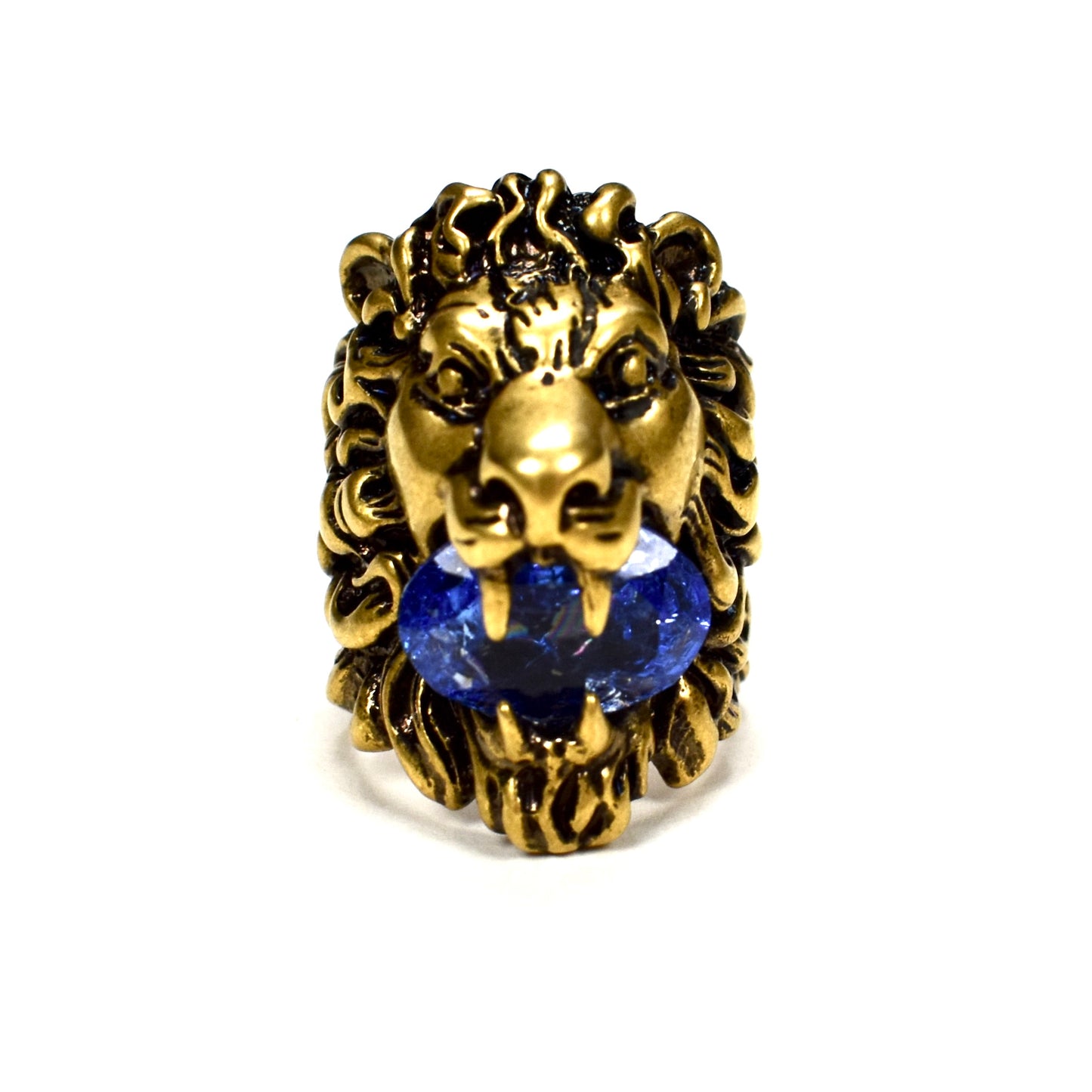 Gucci - Vintage Matte Gold Blue Crystal Lion Ring