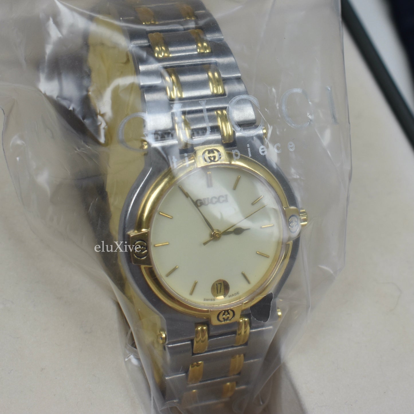 Gucci - 9000M Gold / Steel Cream Dial Watch (Solid Links)