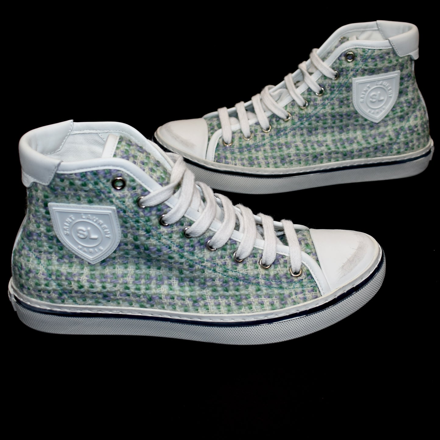 Saint Laurent - Blue Tweed Distressed Malibu Sneakers