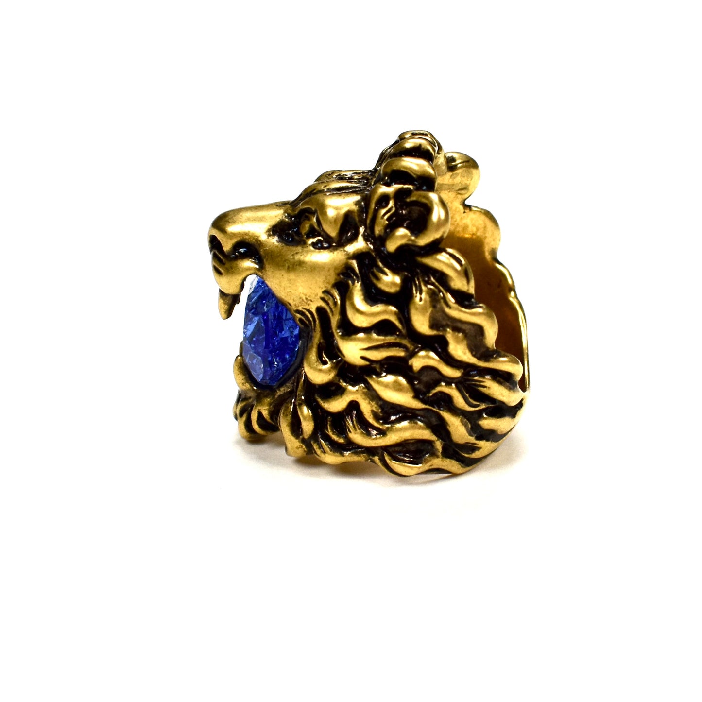 Gucci - Vintage Matte Gold Blue Crystal Lion Ring