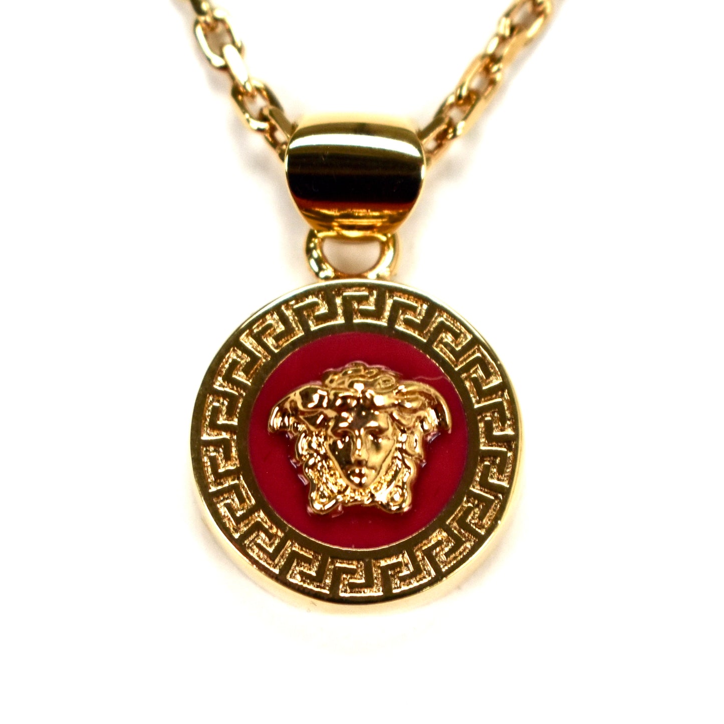 Versace - Gold / Red Enamel Medusa Pendant Chain