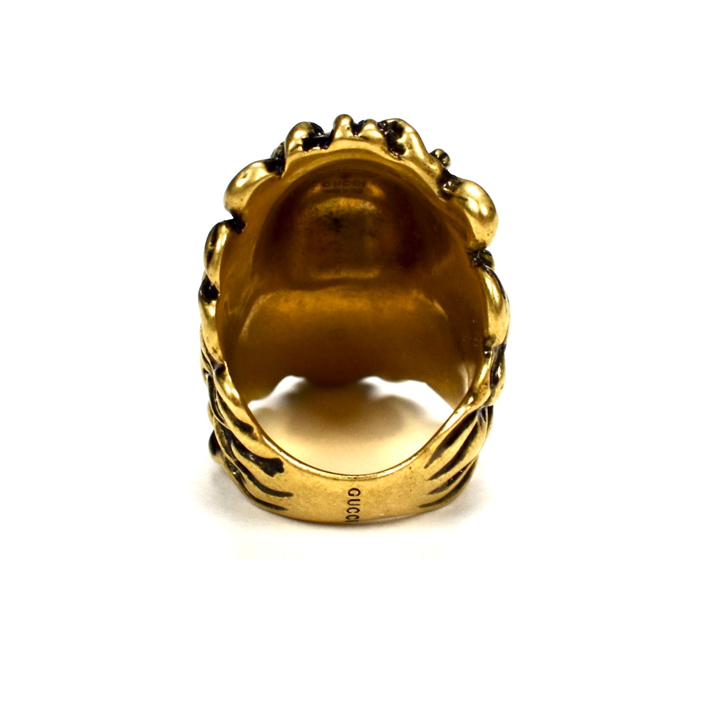 Gucci - Vintage Matte Gold Blue Crystal Lion Ring