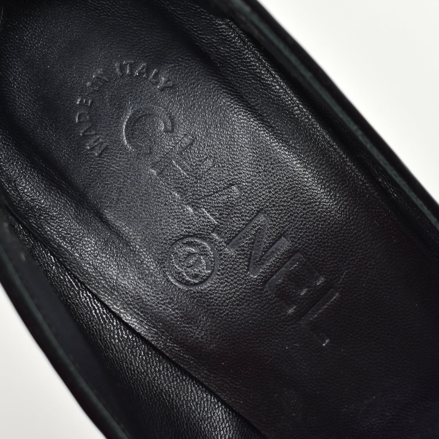 Chanel - Black Calf Leather CC Logo Cap Toe Heels