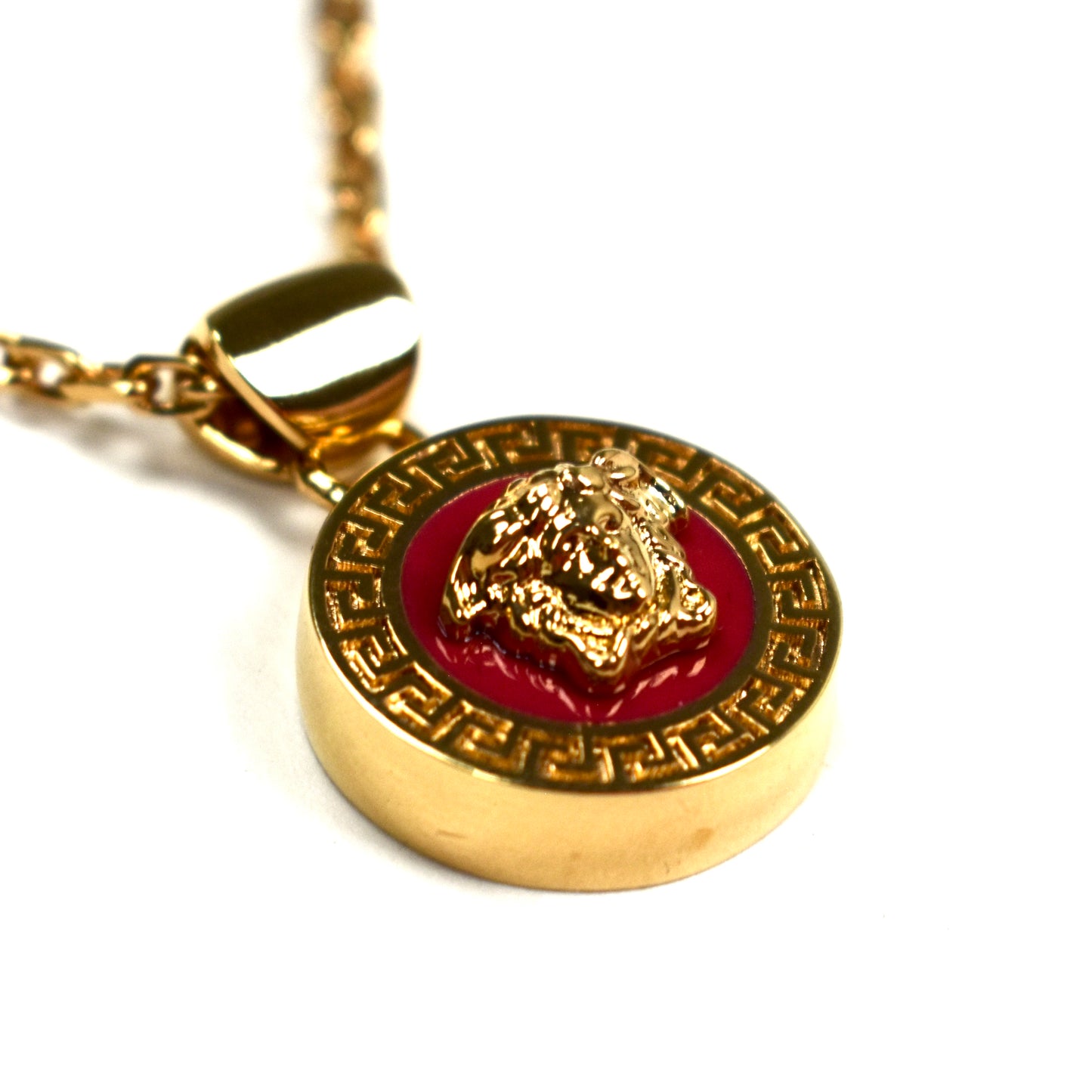 Versace - Gold / Red Enamel Medusa Pendant Chain