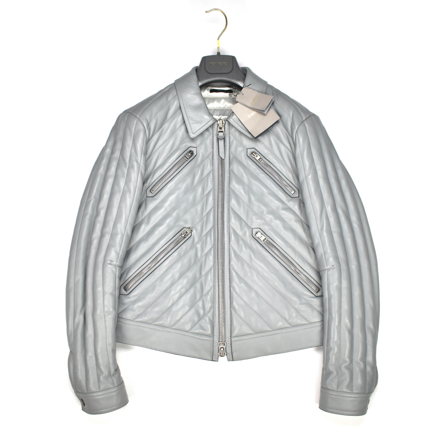 Tom Ford - Gray Padded Leather Racer Jacket