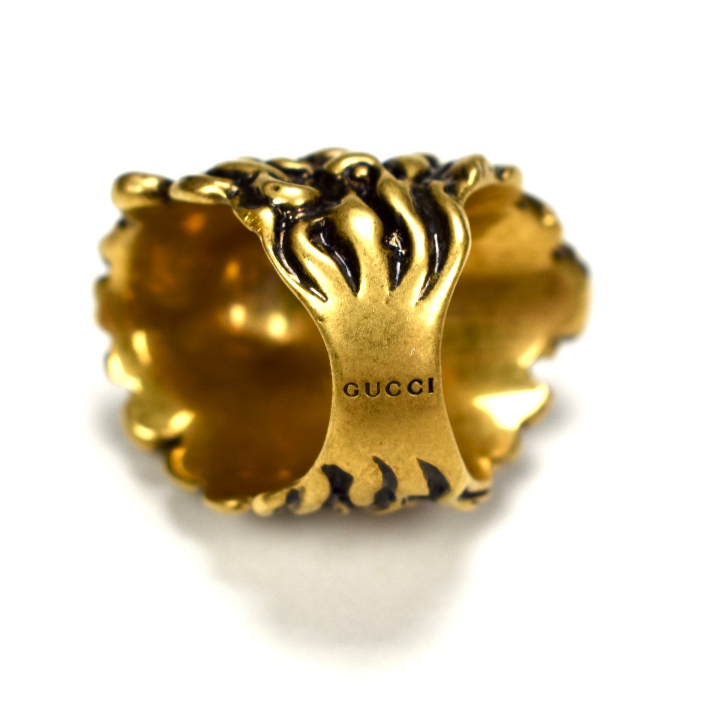 Gucci - Vintage Matte Gold Blue Crystal Lion Ring