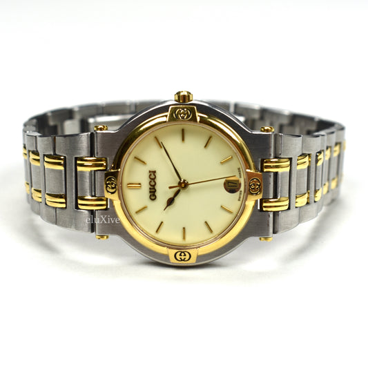 Gucci - 9000M Gold / Steel Cream Dial Watch (Solid Links)