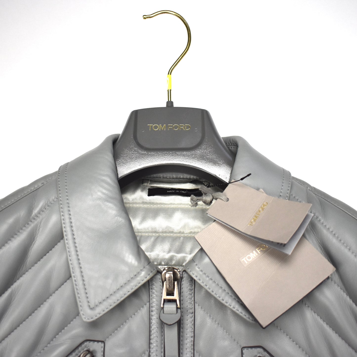 Tom Ford - Gray Padded Leather Racer Jacket