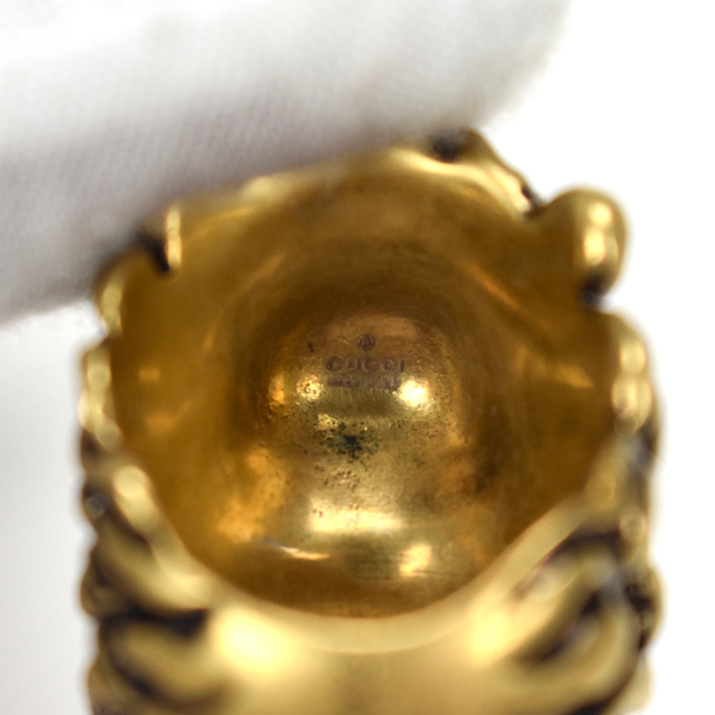 Gucci - Vintage Matte Gold Blue Crystal Lion Ring
