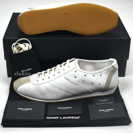 Saint Laurent - White Distressed Leather Jay Sneakers