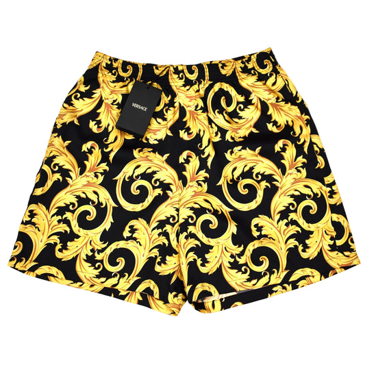 Versace - Black / Gold Baroque Leaf Twill Shorts