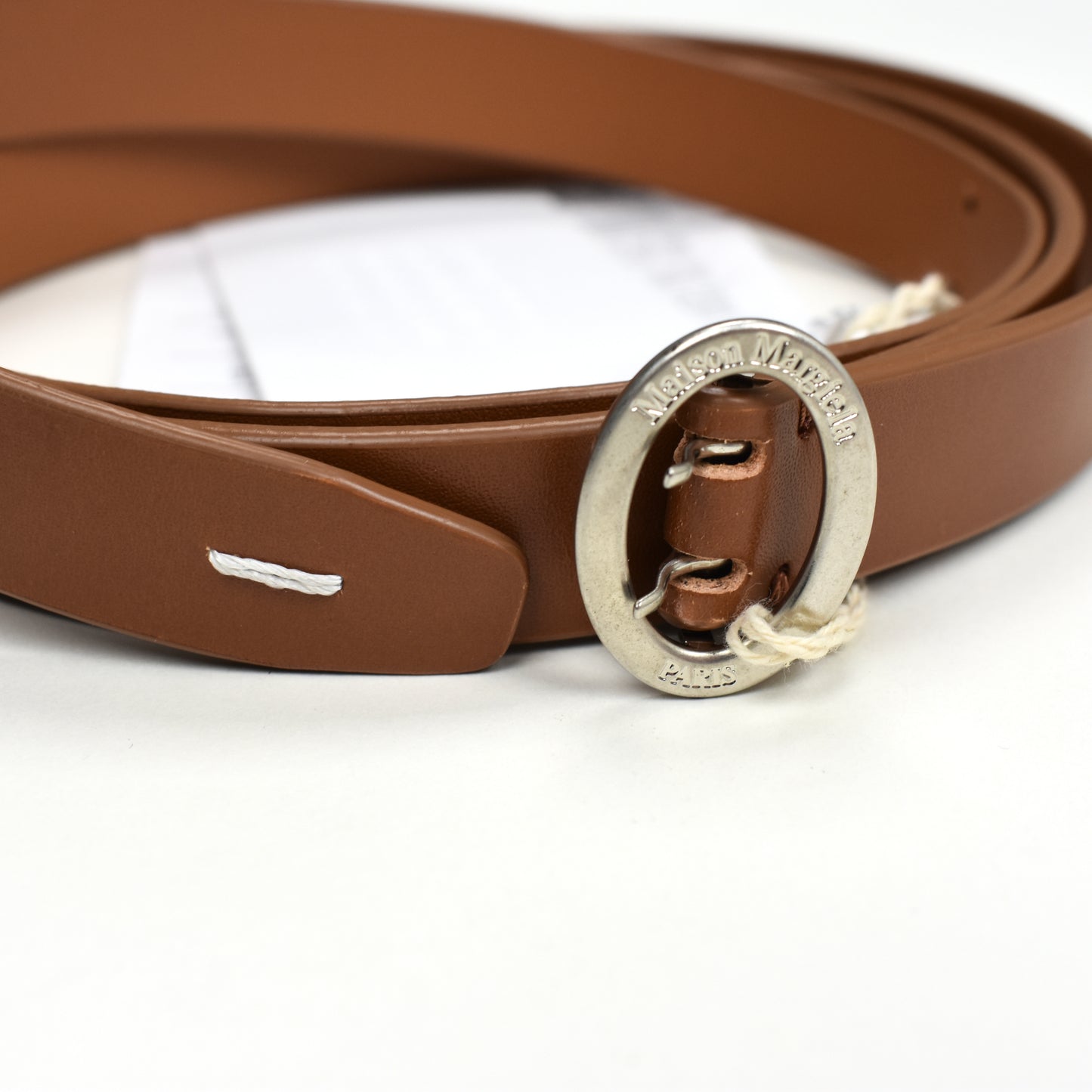 Maison Margiela - Thin Brown Leather Oval Buckle Belt