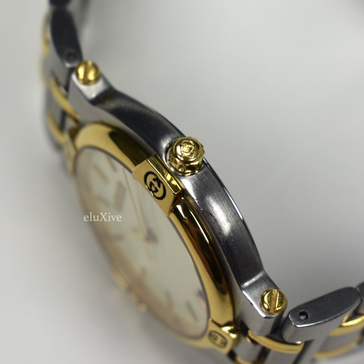 Gucci - 9000M Gold / Steel Cream Dial Watch (Solid Links)