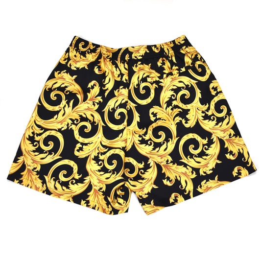 Versace - Black / Gold Baroque Leaf Twill Shorts