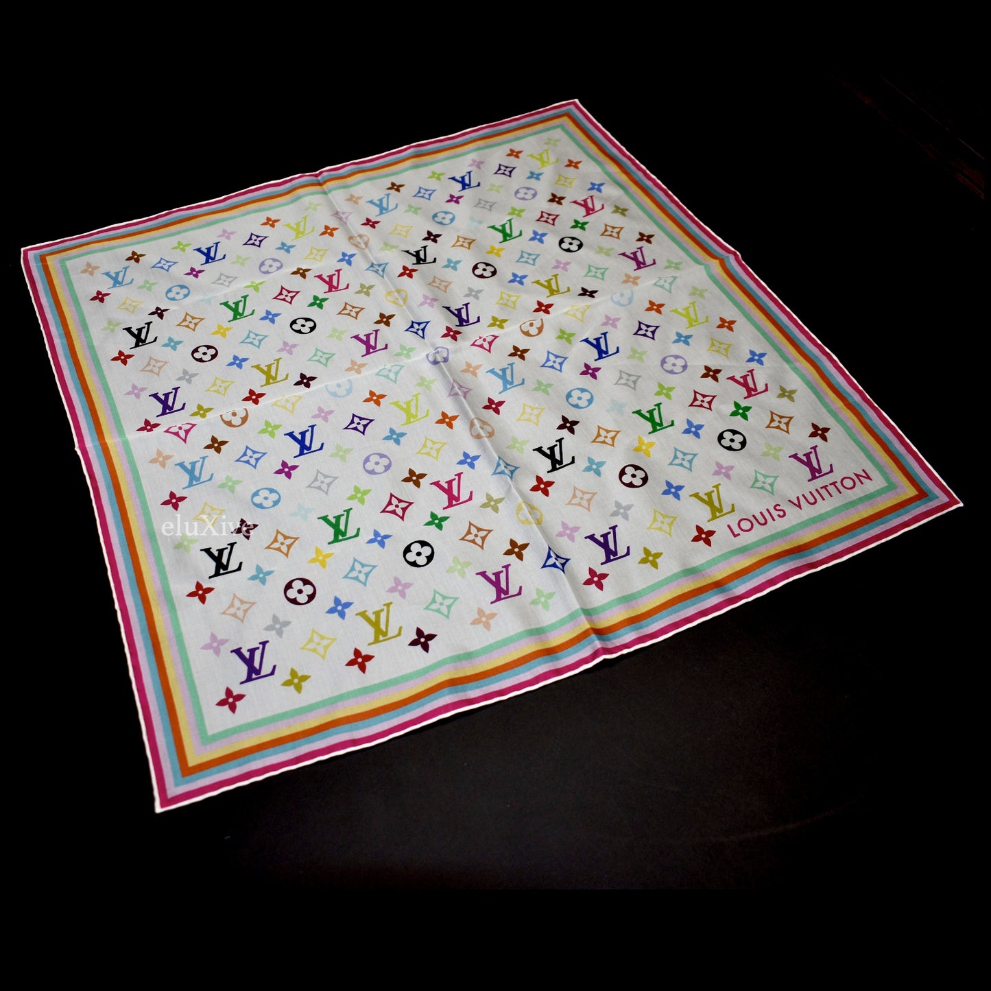 Louis Vuitton x Murakami - Multicolor Square 55 Silk Scarf/Bandana (White)