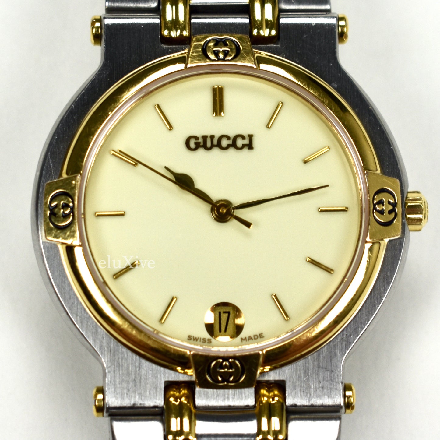 Gucci - 9000M Gold / Steel Cream Dial Watch (Solid Links)