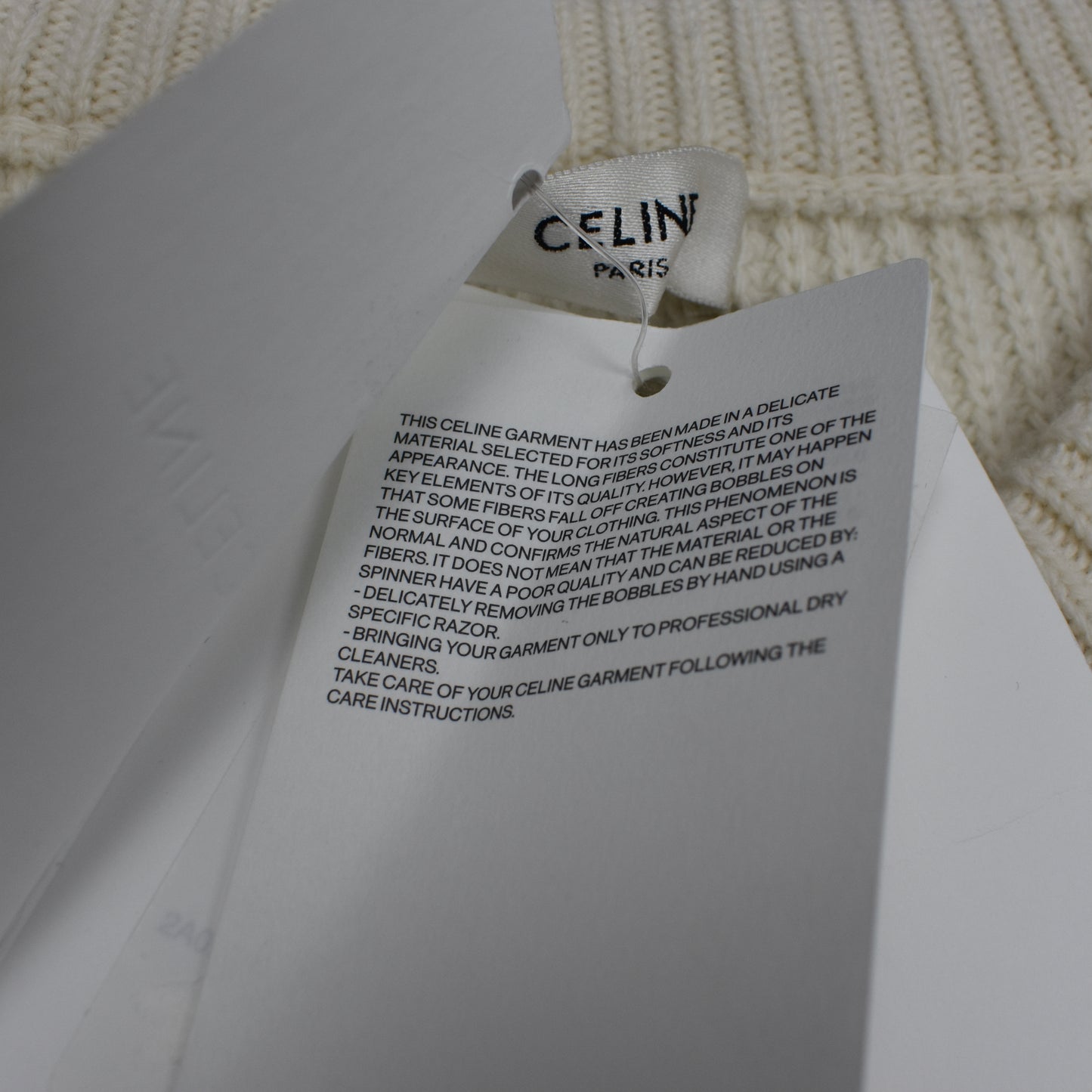 Celine - Cream Wool Sequin Logo Sweater