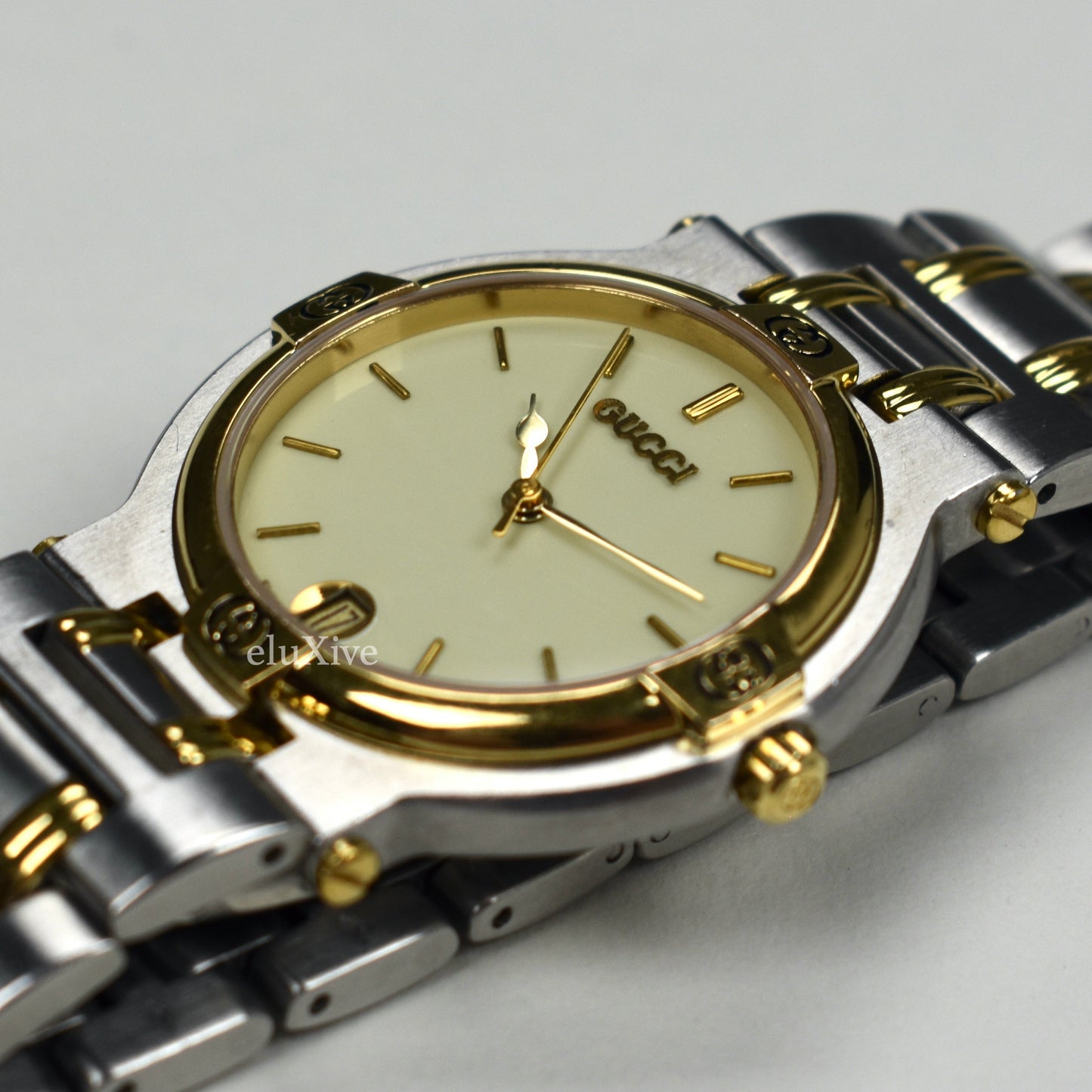 Gucci - 9000M Gold / Steel Cream Dial Watch (Solid Links)