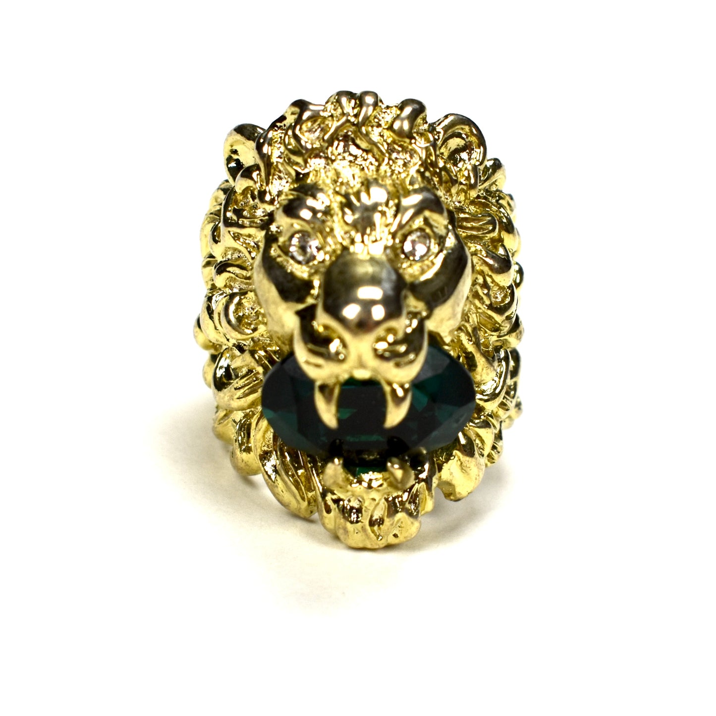Gucci - Gold Green Crystal Lion Ring