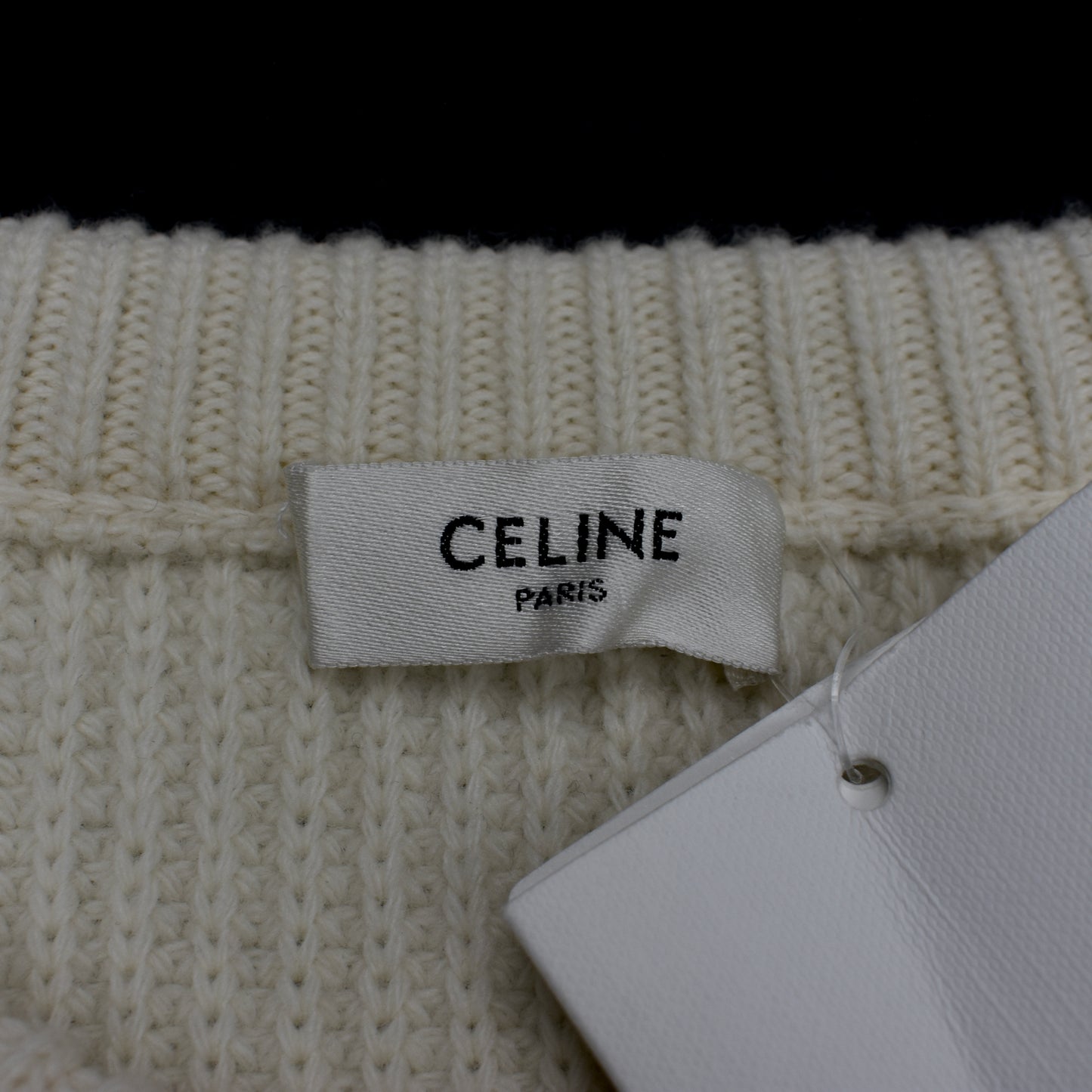 Celine - Cream Wool Sequin Logo Sweater