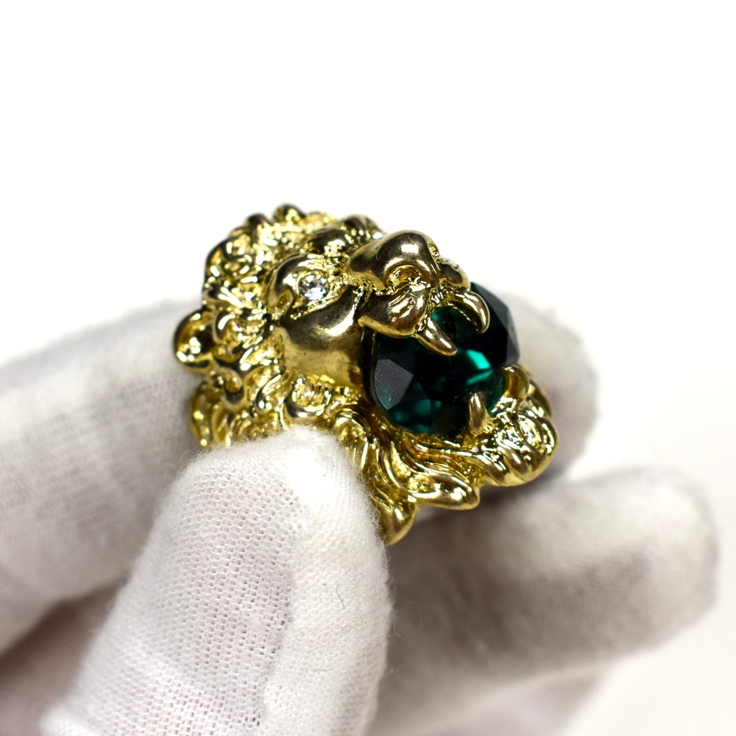 Gucci - Gold Green Crystal Lion Ring