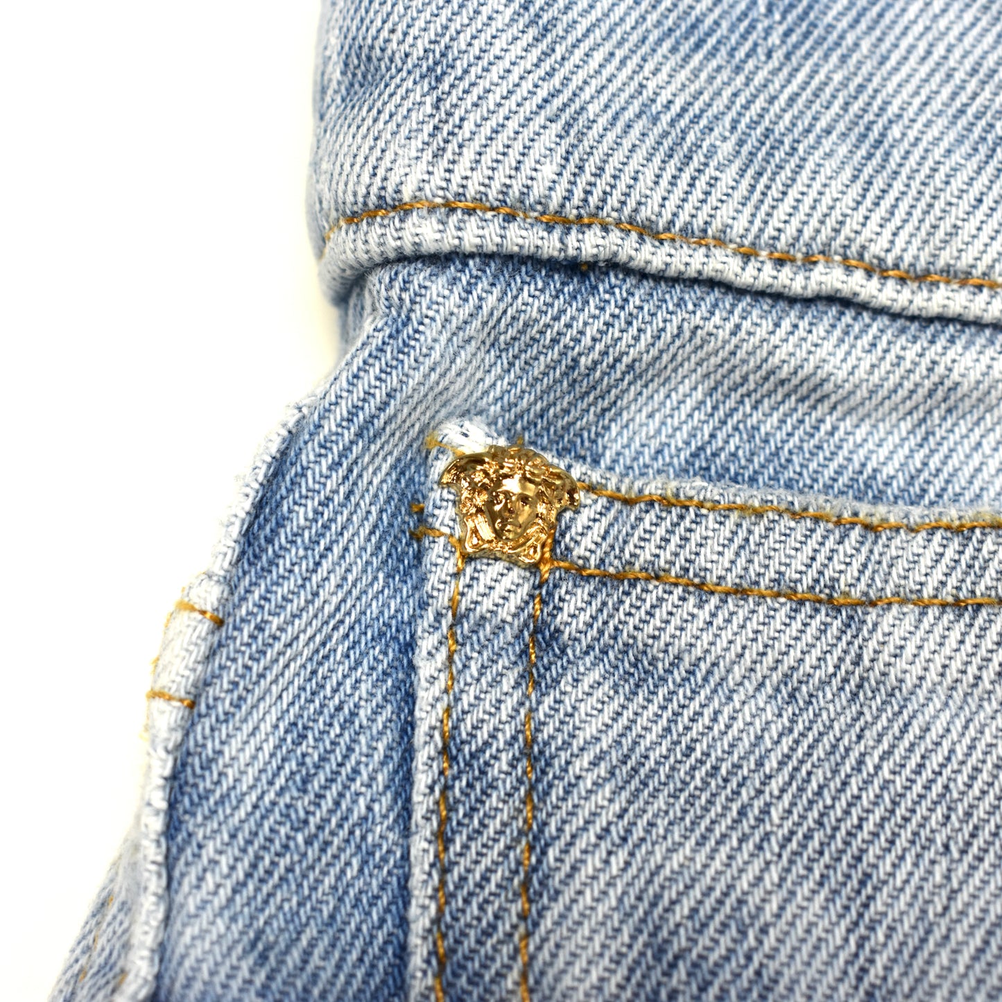 Versace - Allover Logo Print Light Wash Denim Jeans