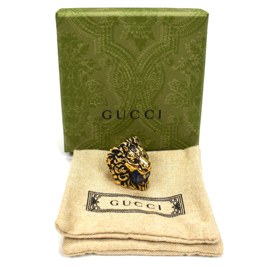 Gucci - Vintage Gold Blue Crystal Lion Ring