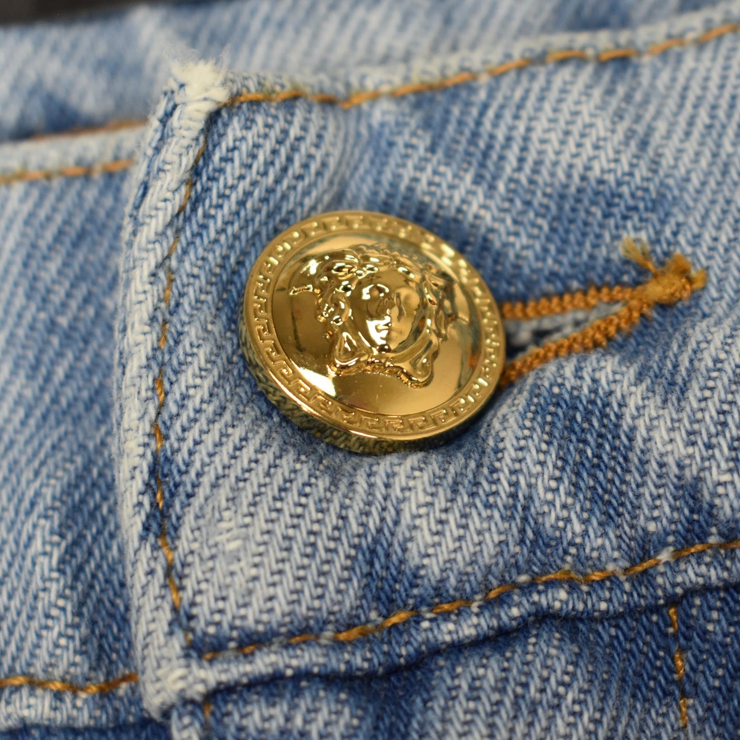Versace - Allover Logo Print Light Wash Denim Jeans