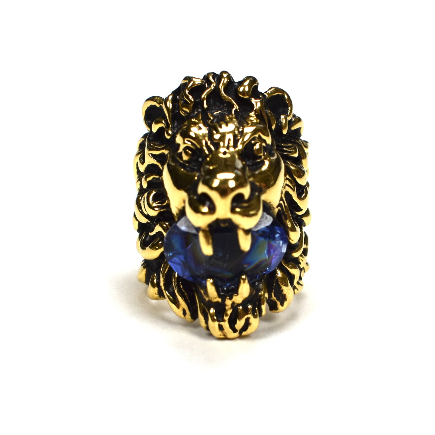 Gucci - Vintage Gold Blue Crystal Lion Ring