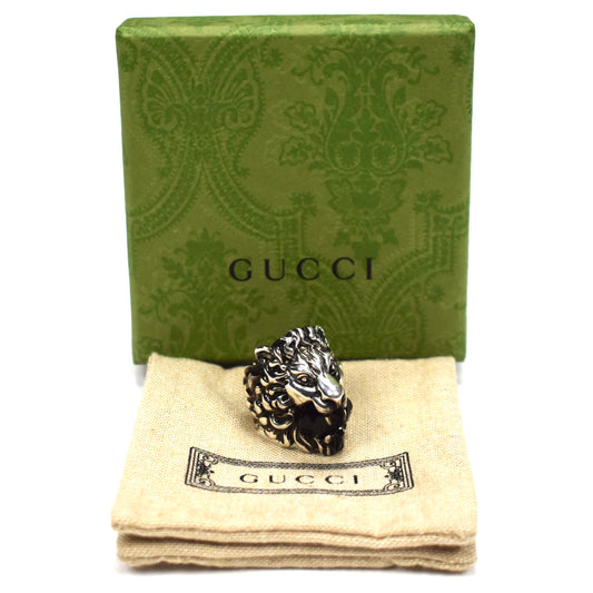 Gucci - Silver Black Crystal Lion RIng