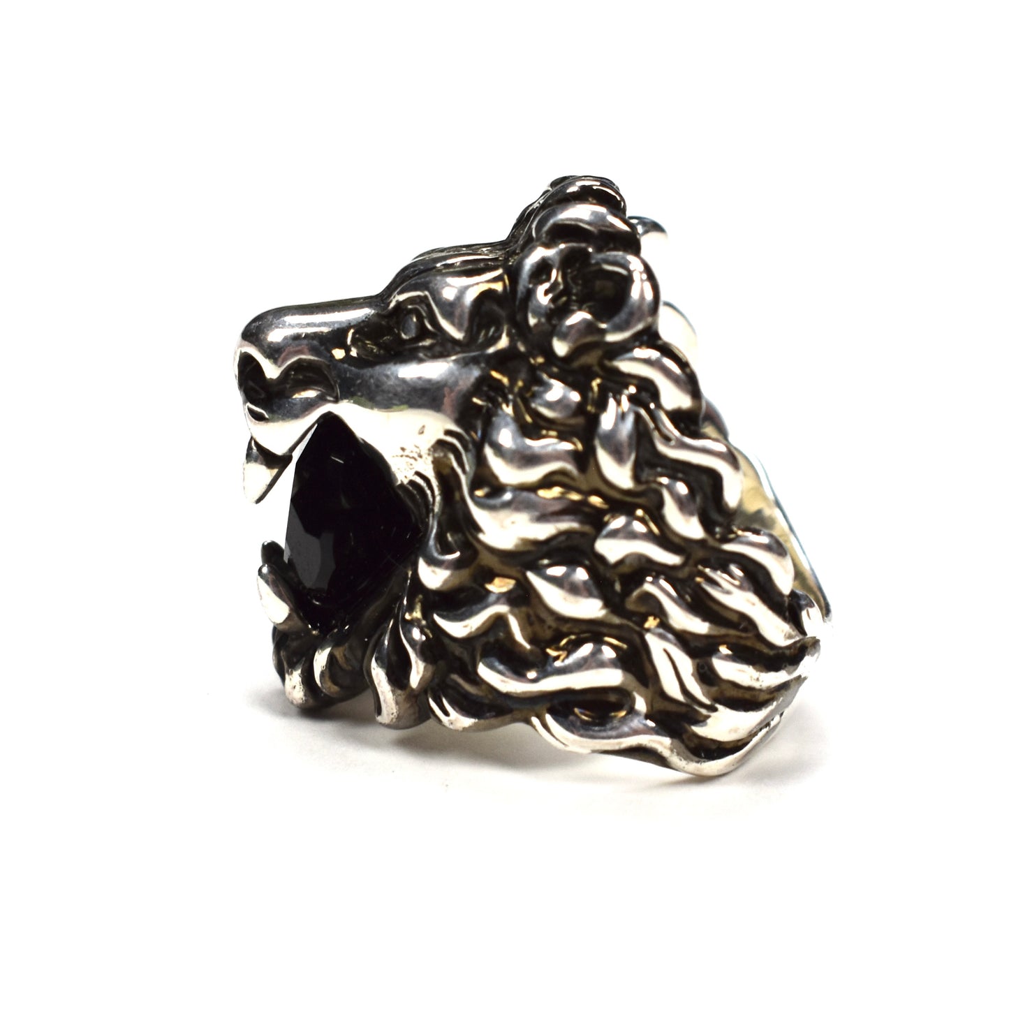 Gucci - Silver Black Crystal Lion RIng