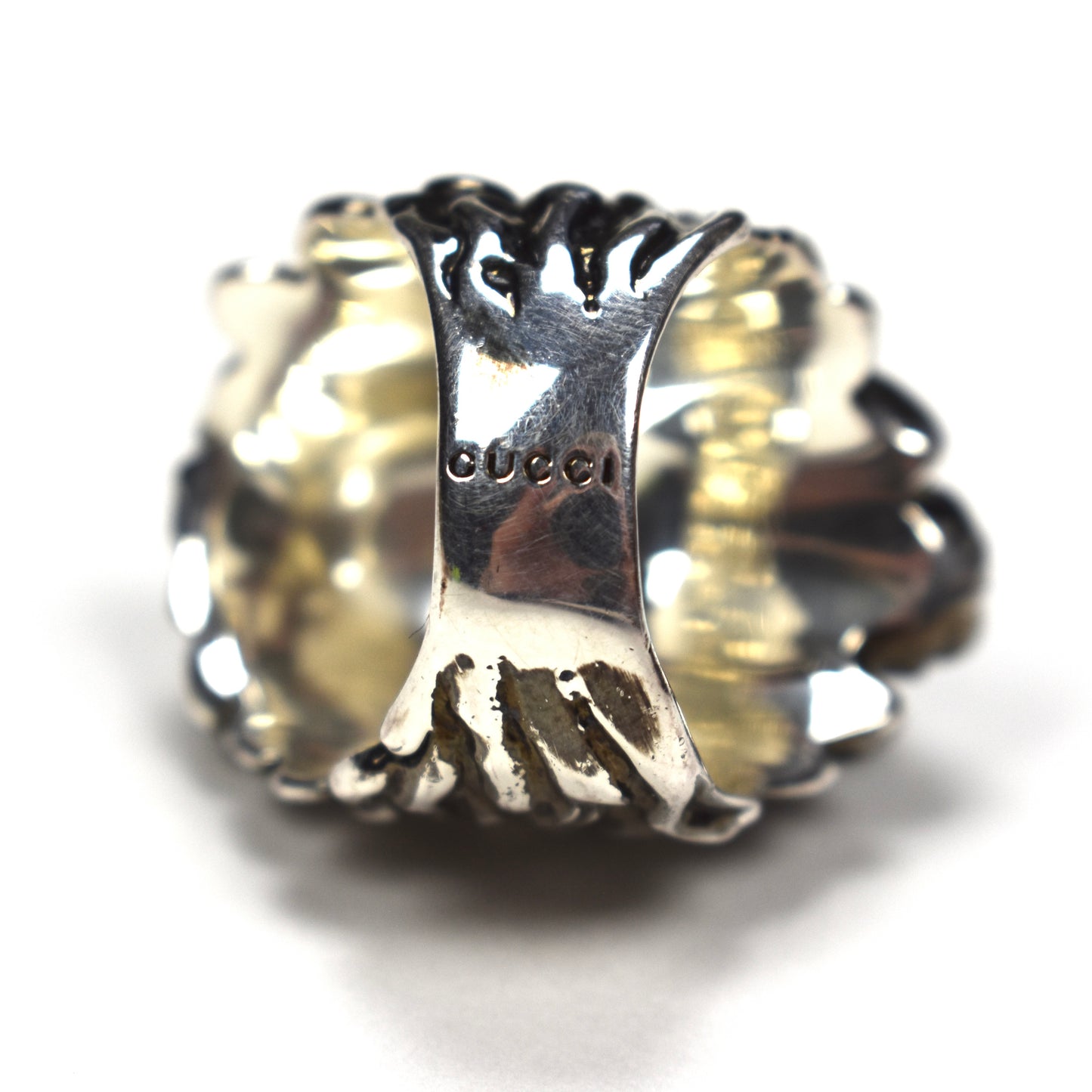 Gucci - Silver Black Crystal Lion RIng