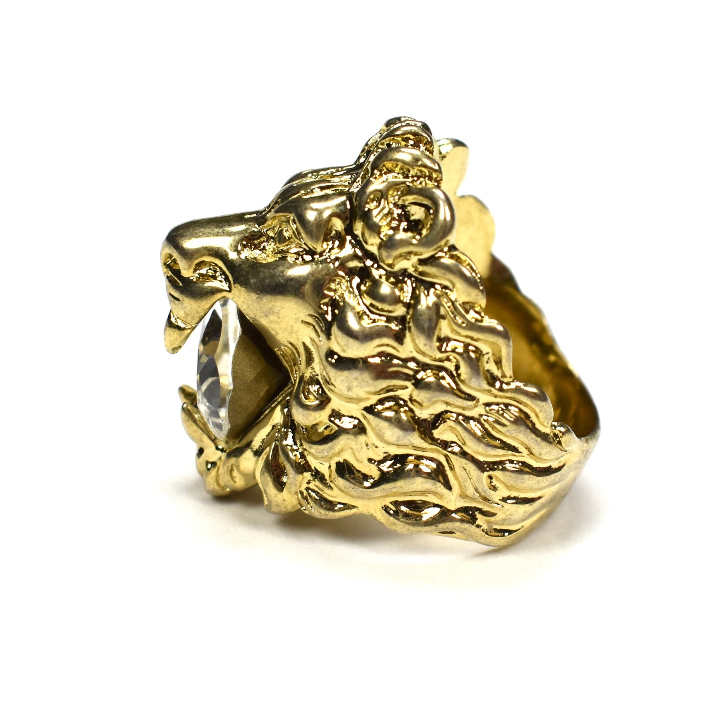 Gucci - Gold Clear Crystal Lion Ring