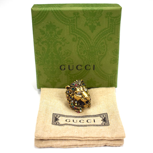 Vintage Gold Rainbow Crystal Lion Ring