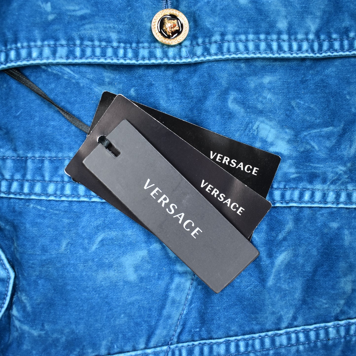 Versace - Blue Velvet Medusa Button Trucker Jacket